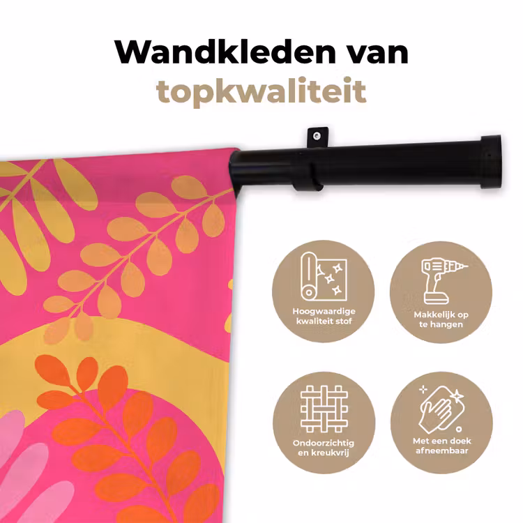 Wandkleed - Natuur - Bladeren - Abstract - Roze - Geel — 3