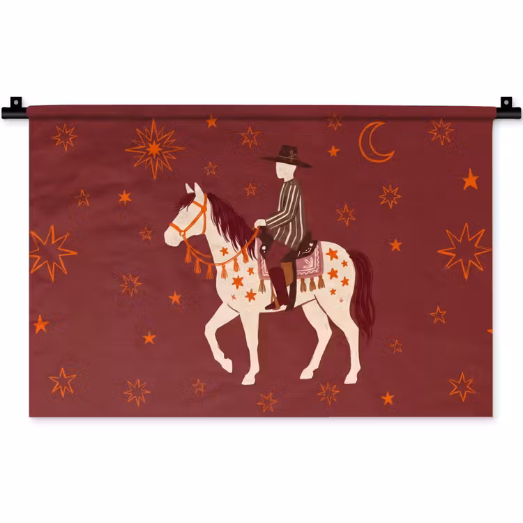 Wandkleed - Paard - Ruiter - Sterren - Nacht - Illustratie — 1
