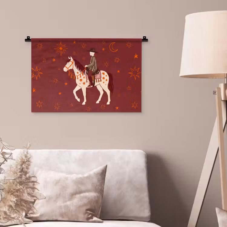 Wandkleed - Paard - Ruiter - Sterren - Nacht - Illustratie — 2