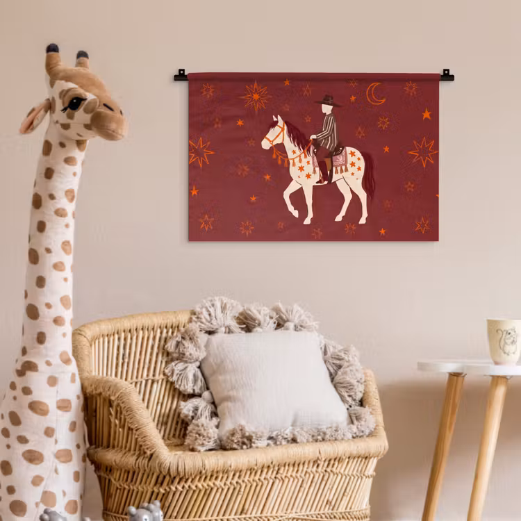 Wandkleed - Paard - Ruiter - Sterren - Nacht - Illustratie — 5