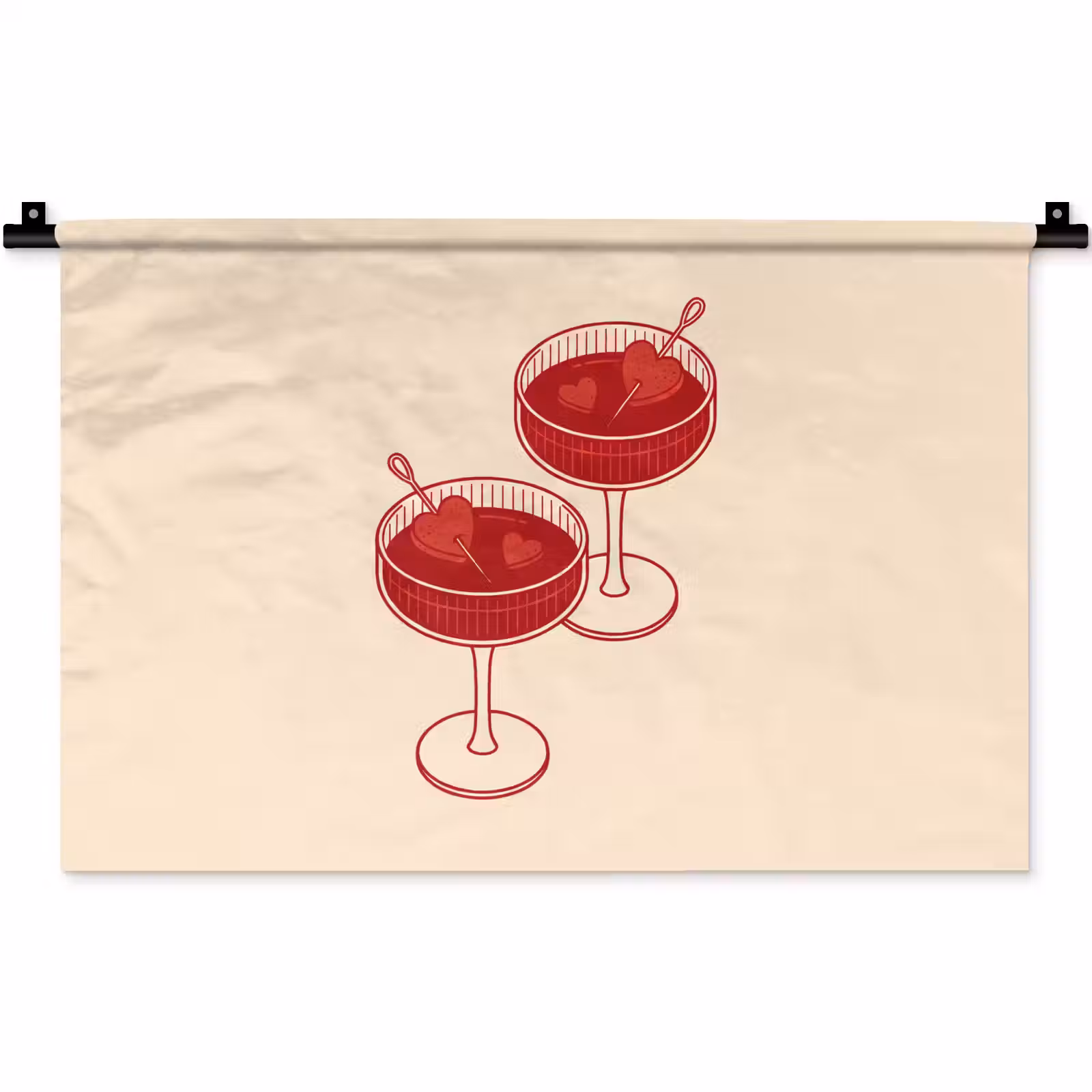 Wandkleed - Cocktail - Hartjes - Liefde - Illustratie - Rood — 1
