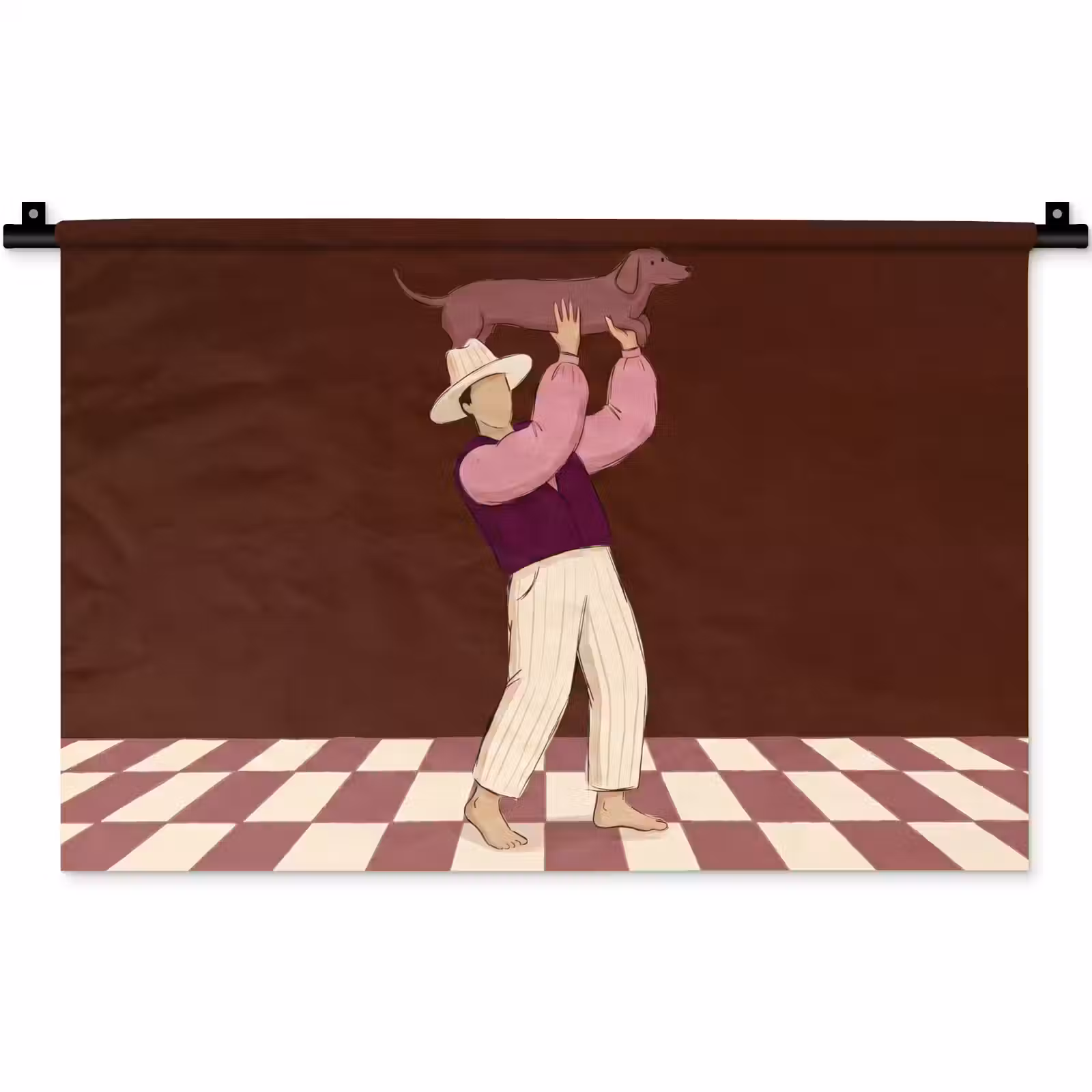 Wandkleed - Mens - Hond - Dieren - Abstract - Roze — 1
