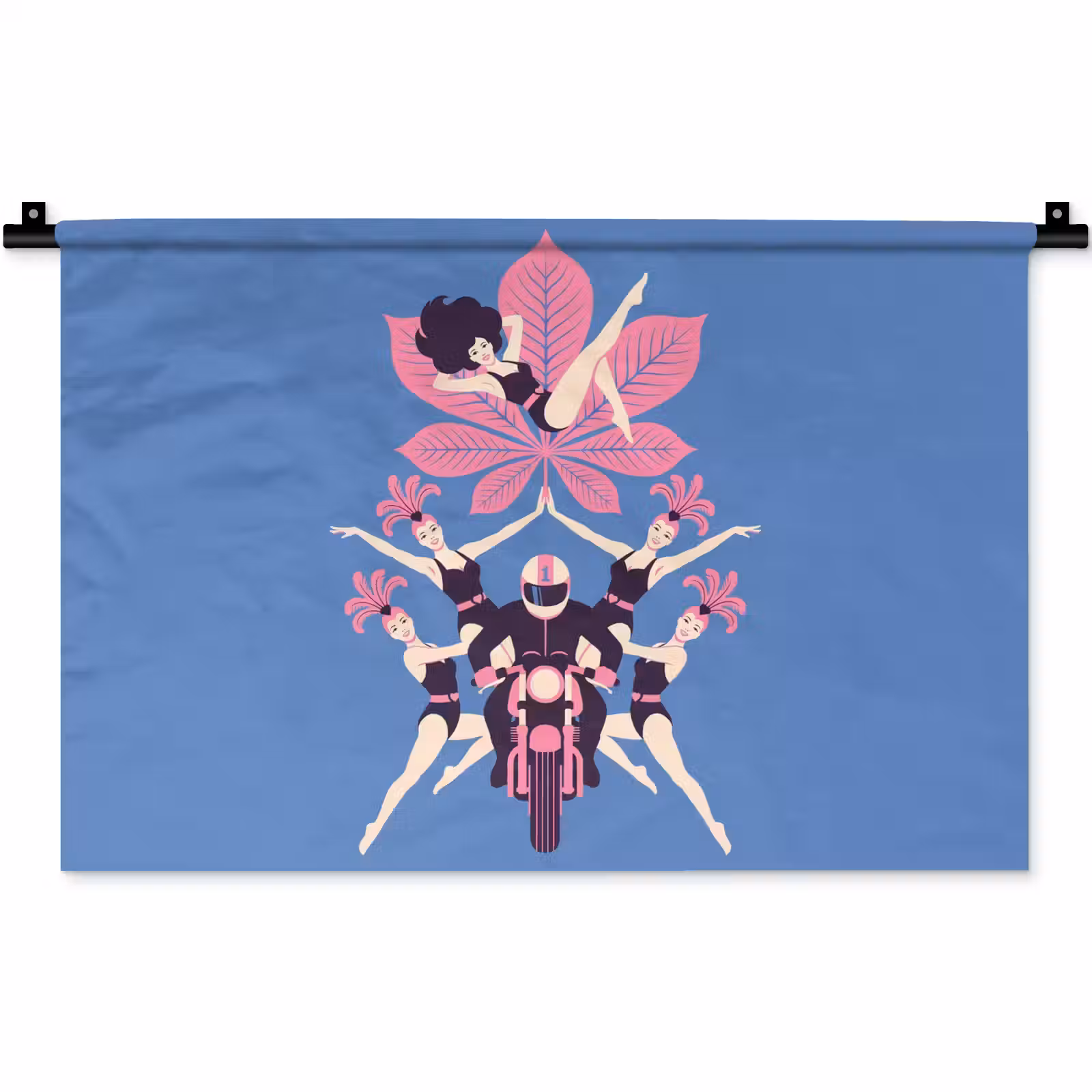 Wandkleed - Mensen - Dans - Motor - Retro - Roze — 1