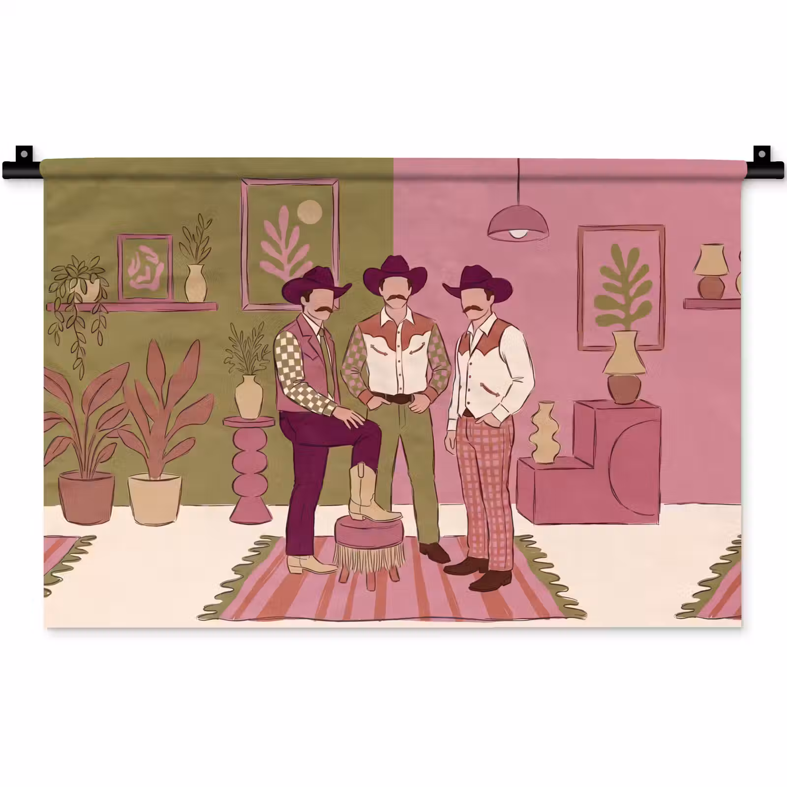 Wandkleed - Mensen - Mannen - Hoeden - Retro - Interieur — 1
