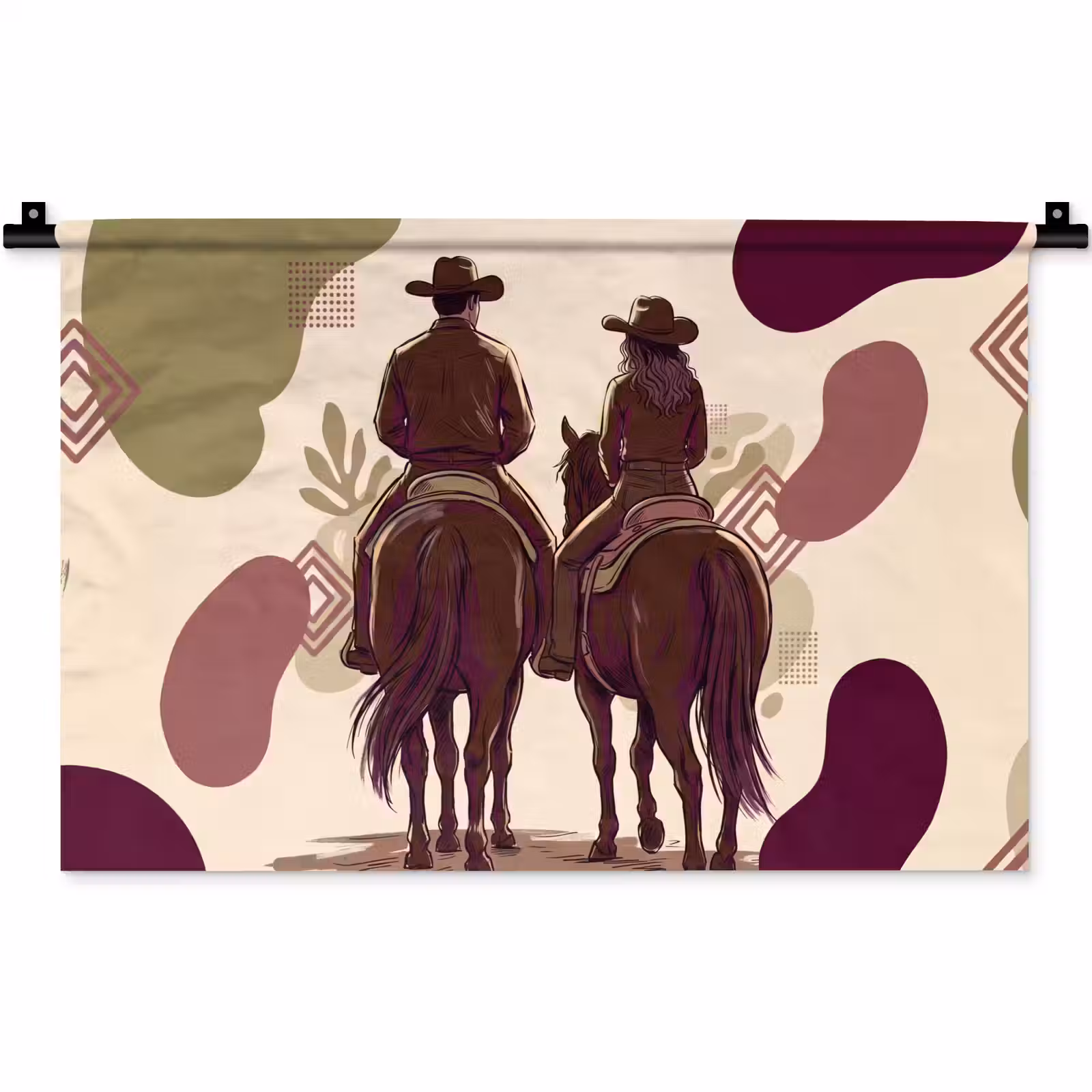 Wandkleed - Mensen - Ruiters - Western - Illustratie - Bruin — 1