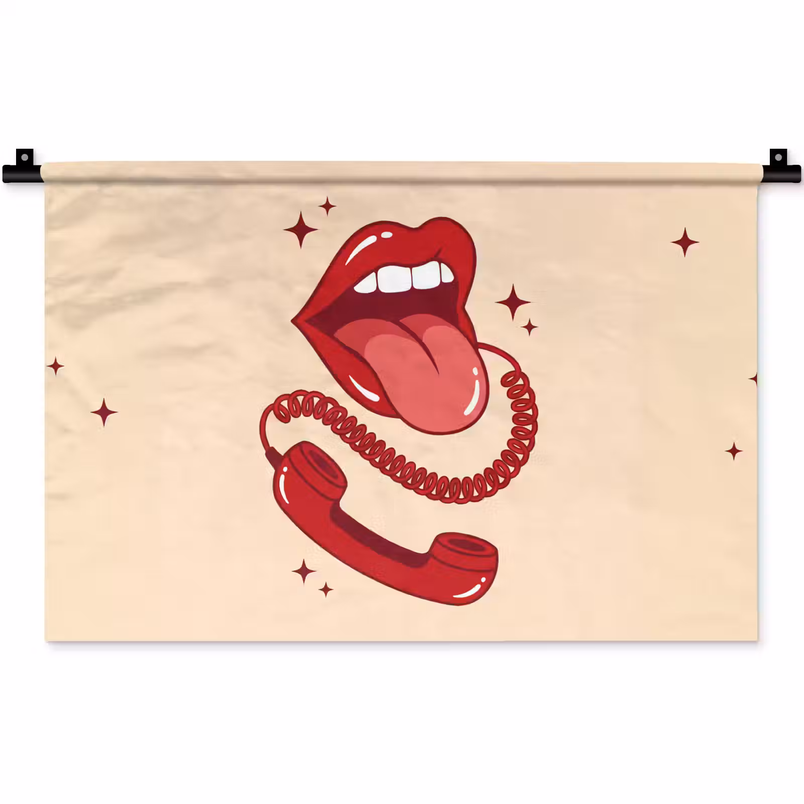 Wandkleed - Mond - Telefoon - Popart - Rood - Illustratie — 1