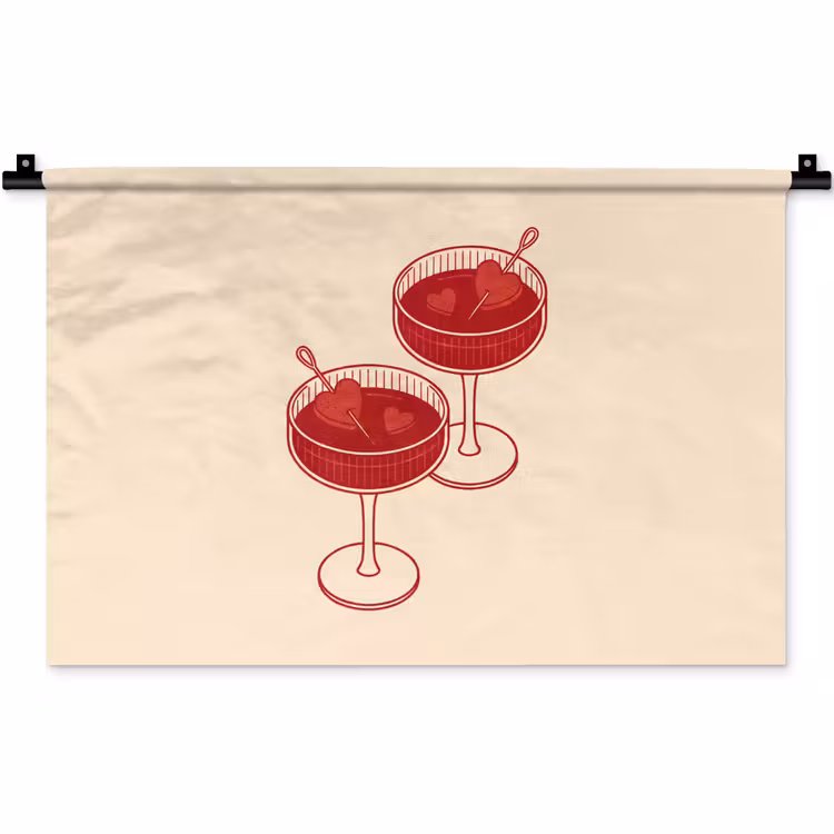 Wandkleed - Cocktail - Hartjes - Liefde - Illustratie - Rood — 1