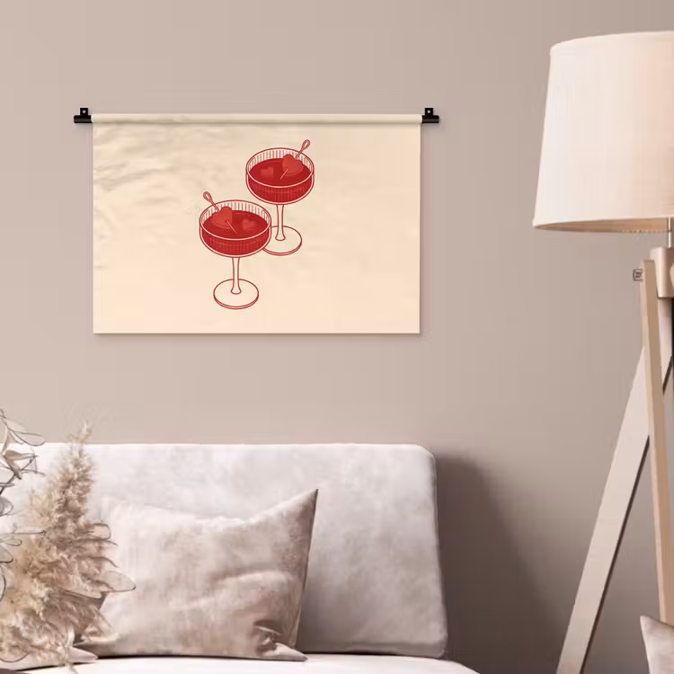 Wandkleed - Cocktail - Hartjes - Liefde - Illustratie - Rood — 2