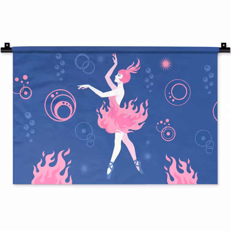 Wandkleed - Danseres - Vlammenrok - Abstract - Roze - Blauw — 1