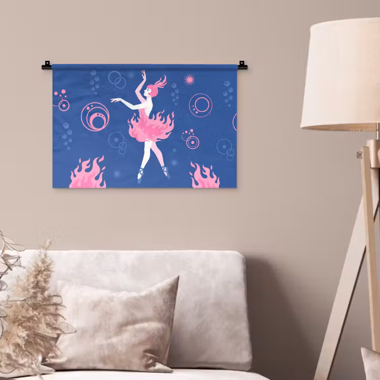 Wandkleed - Danseres - Vlammenrok - Abstract - Roze - Blauw — 2