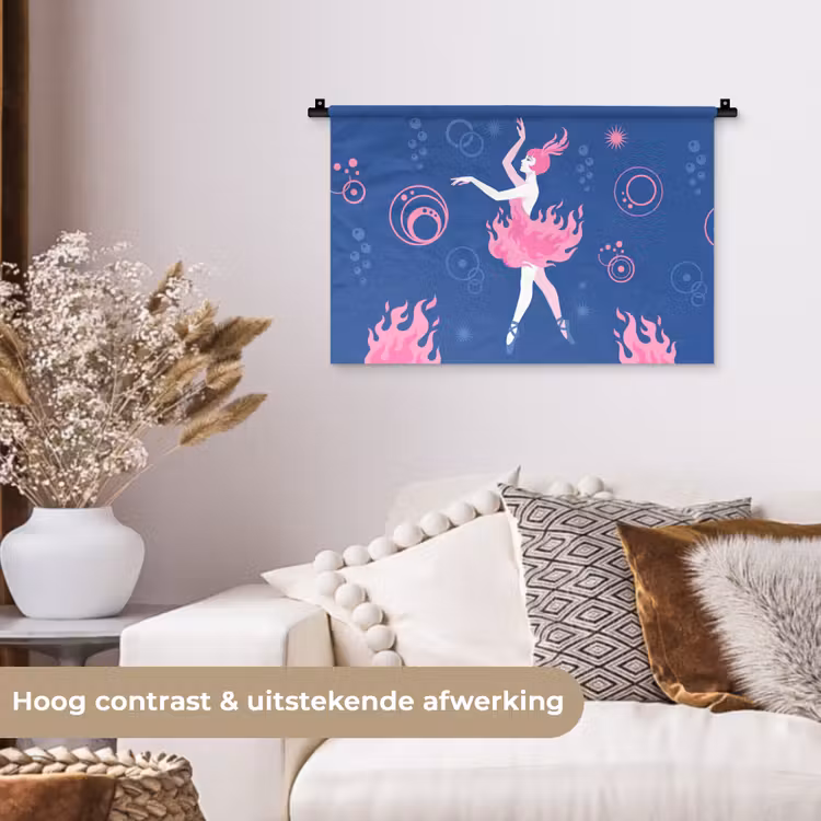 Wandkleed - Danseres - Vlammenrok - Abstract - Roze - Blauw — 4