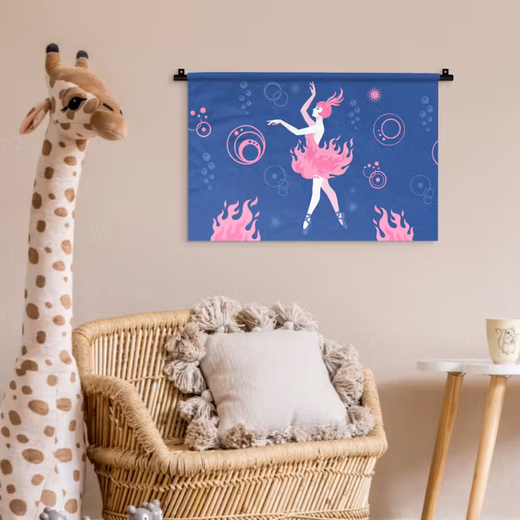 Wandkleed - Danseres - Vlammenrok - Abstract - Roze - Blauw — 5