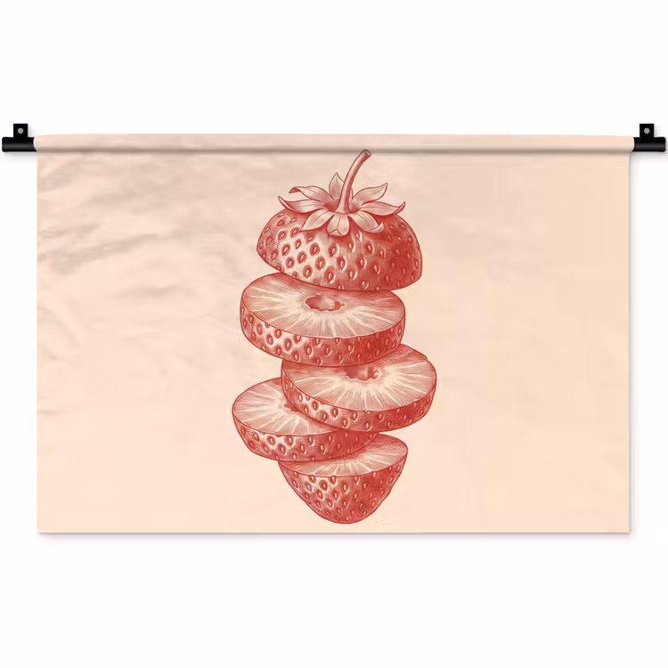 Wandkleed - Fruit - Gesneden - Illustratie - Rood - Vintage — 1