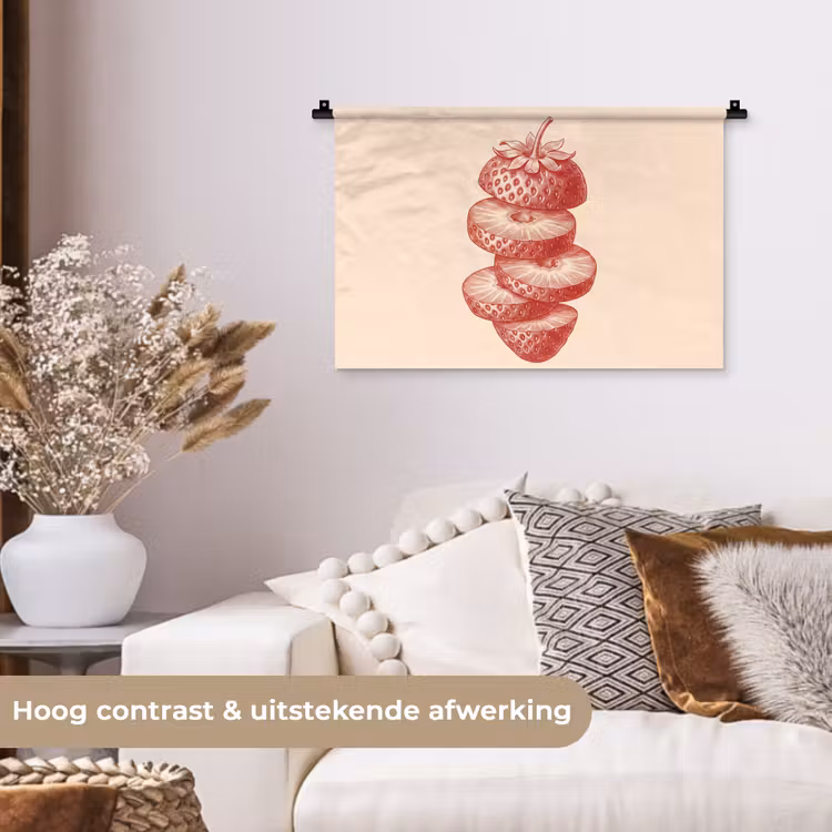 Wandkleed - Fruit - Gesneden - Illustratie - Rood - Vintage — 4