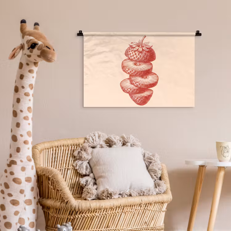 Wandkleed - Fruit - Gesneden - Illustratie - Rood - Vintage — 5