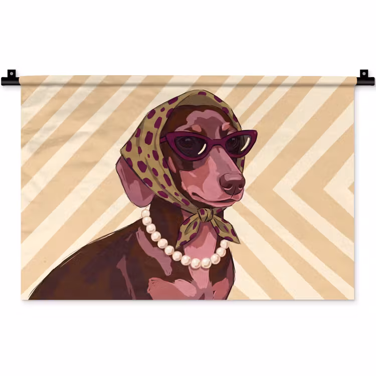 Wandkleed - Hond - Zonnebril - Hoofddoek - Dieren - Modern — 1