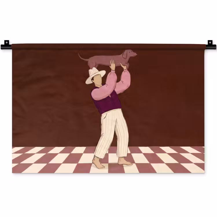 Wandkleed - Mens - Hond - Dieren - Abstract - Roze — 1