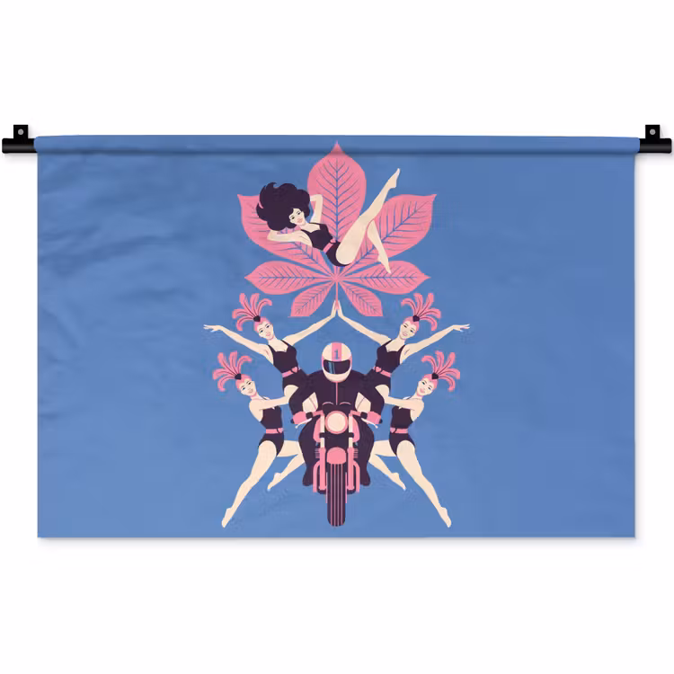 Wandkleed - Mensen - Dans - Motor - Retro - Roze — 1