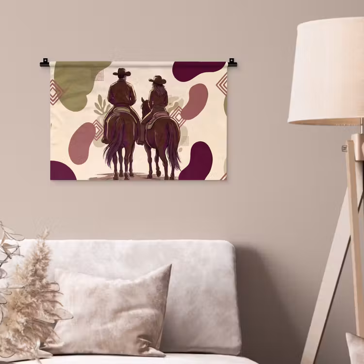 Wandkleed - Mensen - Ruiters - Western - Illustratie - Bruin — 2