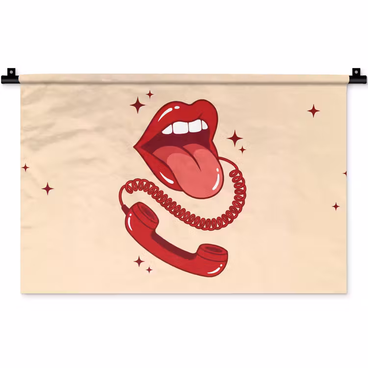 Wandkleed - Mond - Telefoon - Popart - Rood - Illustratie — 1