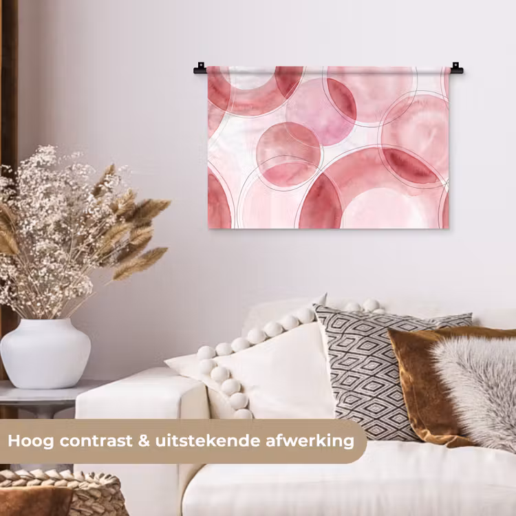 Wandkleed - Abstract - Cirkels - Modern - Roze - Kunst — 4