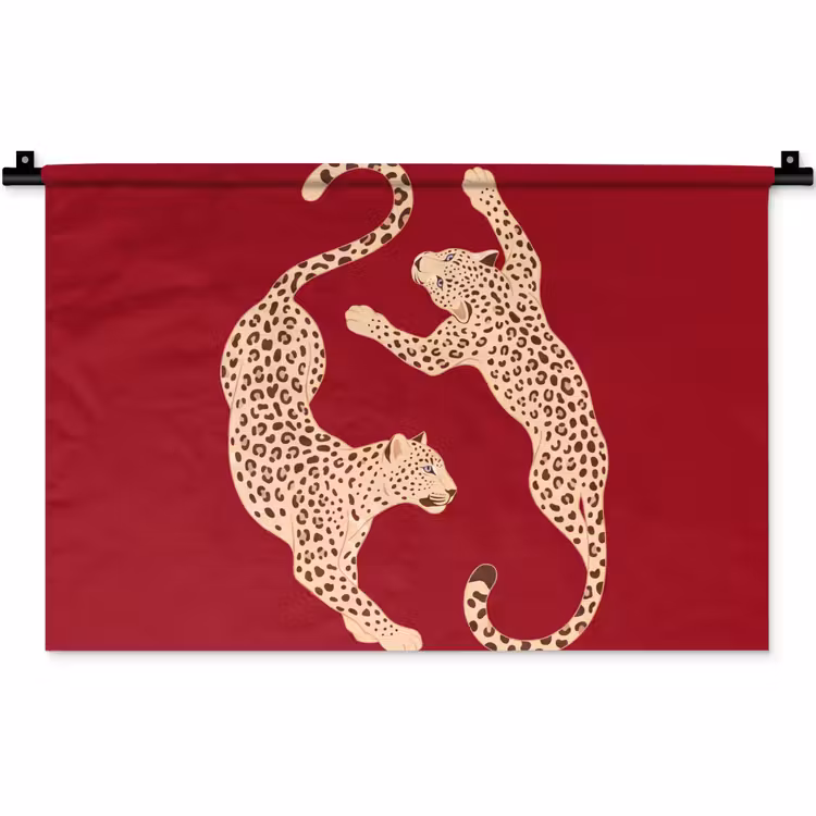 Wandkleed - Dieren - Luipaard - Abstract - Rood - Modern — 1