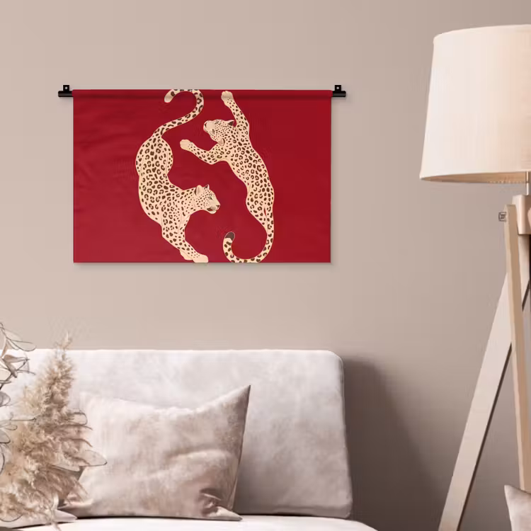 Wandkleed - Dieren - Luipaard - Abstract - Rood - Modern — 2