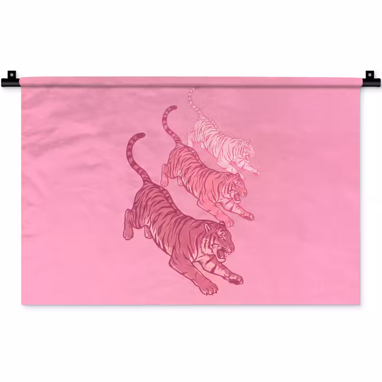 Wandkleed - Kat - Springend - Dieren - Roze - Modern — 1