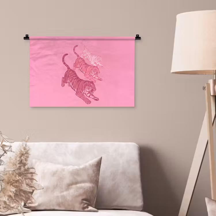 Wandkleed - Kat - Springend - Dieren - Roze - Modern — 2