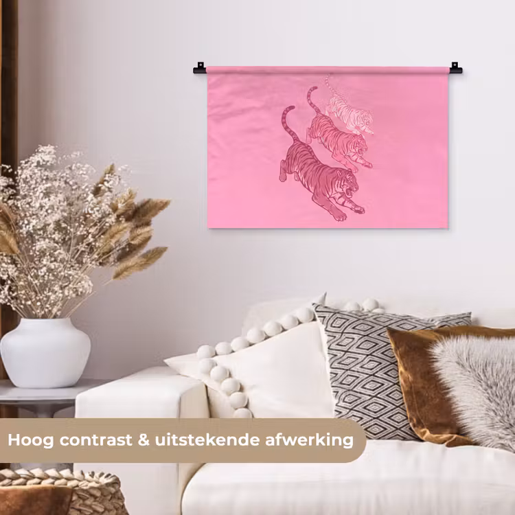 Wandkleed - Kat - Springend - Dieren - Roze - Modern — 4