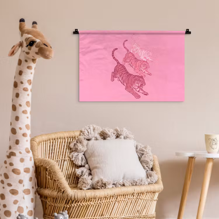 Wandkleed - Kat - Springend - Dieren - Roze - Modern — 5