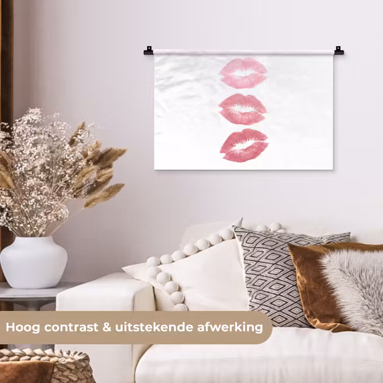 Wandkleed - Lippen - Kusafdruk - Roze - Modern - Abstract — 4