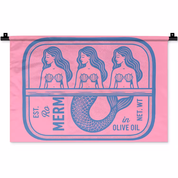 Wandkleed - Meermin - Sardineblik - Illustratie - Roze - Retro — 1