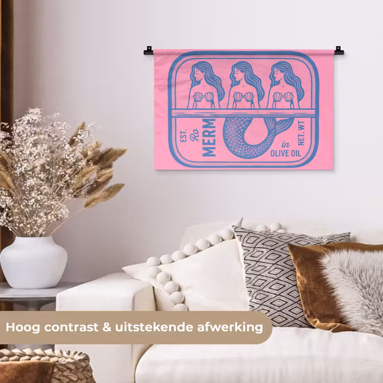 Wandkleed - Meermin - Sardineblik - Illustratie - Roze - Retro — 4