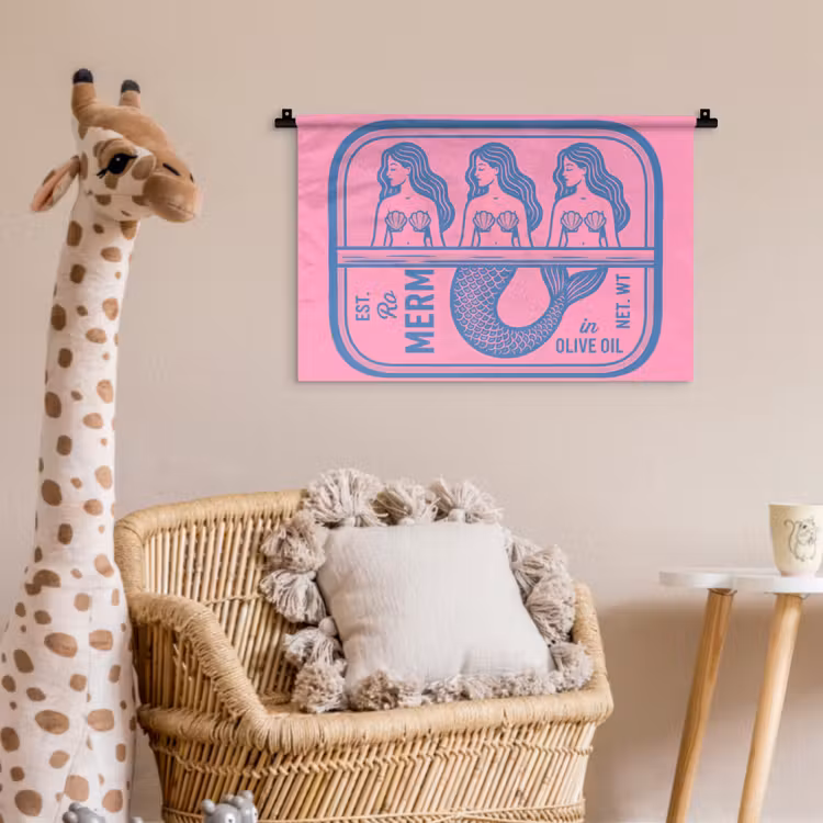 Wandkleed - Meermin - Sardineblik - Illustratie - Roze - Retro — 5