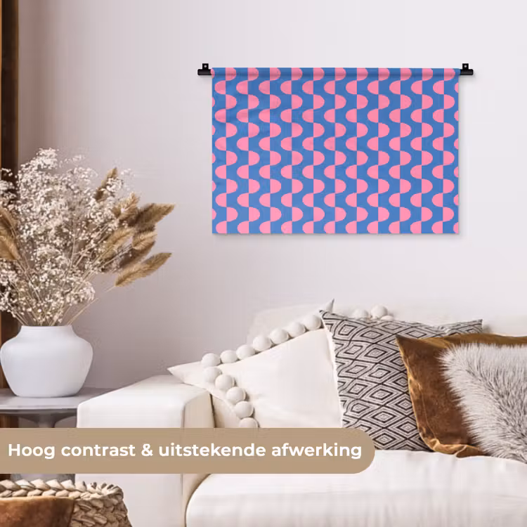 Wandkleed - Patroon - Halve cirkels - Abstract - Modern - Roze - Blauw — 4