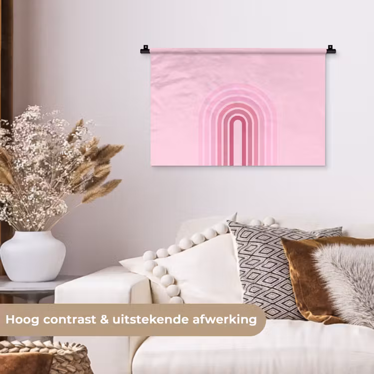 Wandkleed - Regenboog - Roze - Abstract - Modern - Minimalistisch — 4