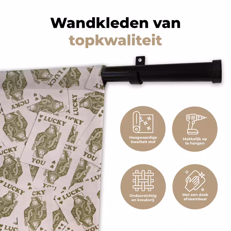 Wandkleed - Kaarten - Koningin - Patroon - Groen - Spel — 3