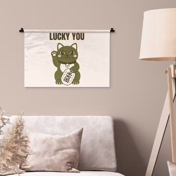 Wandkleed - Kat - Geluk - Dieren - Modern - Groen — 2