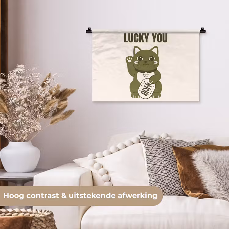 Wandkleed - Kat - Geluk - Dieren - Modern - Groen — 4