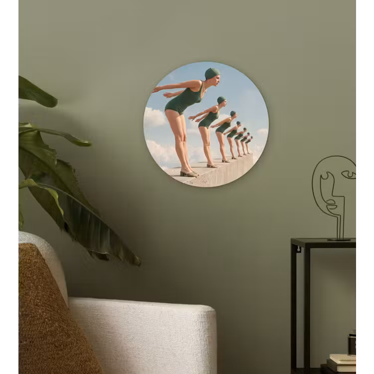 Wandcirkel - Glas - Vrouwen - Duikhouding - Wolken — 3