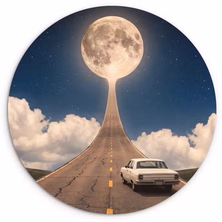 Wandcirkel - Glas - Weg - Maan - Nacht — 1