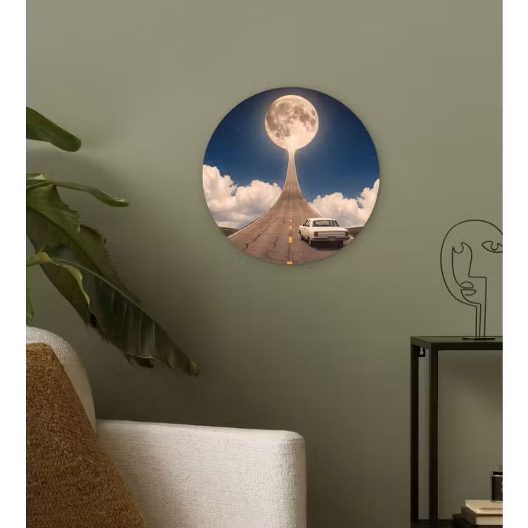 Wandcirkel - Glas - Weg - Maan - Nacht — 3