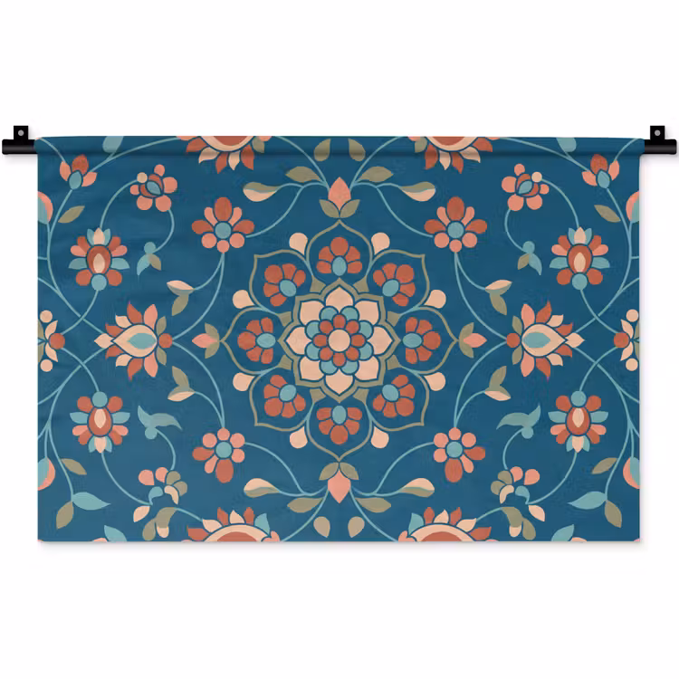 Wandkleed - Bloemen - Patroon - Natuur - Ornament - Blauw — 1