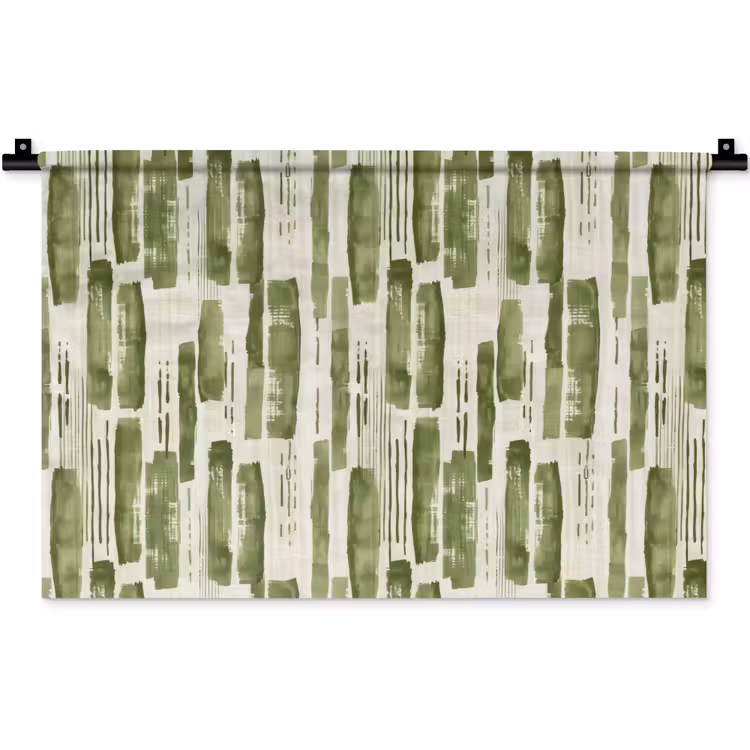 Wandkleed - Groen - Abstract - Penseelstreken - Linnen - Patroon — 1
