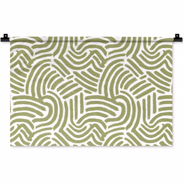 Wandkleed - Saliegroen - Abstract - Bogen - Handgetekend - Patroon — 1