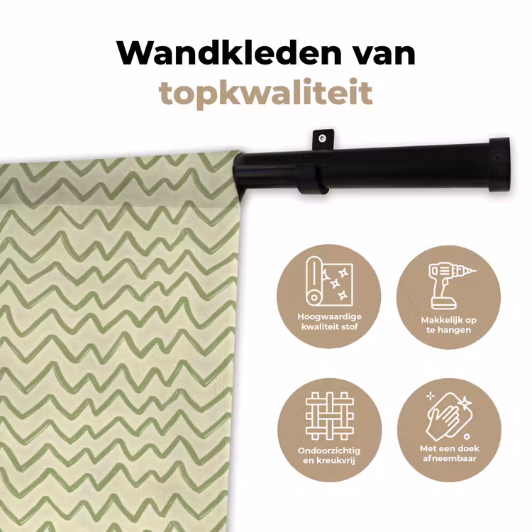 Wandkleed - Saliegroen - Zigzag - Handgetekend - Patroon — 3