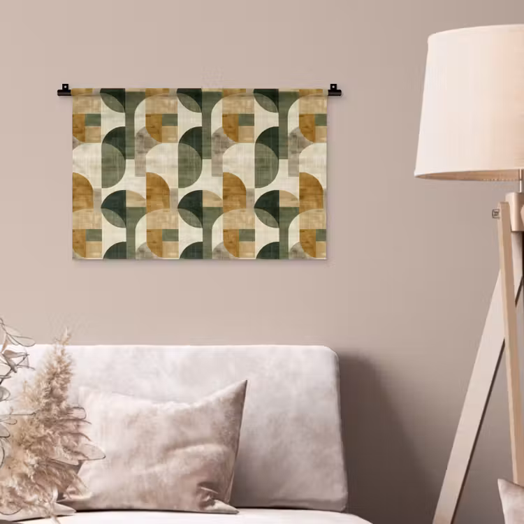 Wandkleed - Olijfgroen - Geometrisch - Abstract - Mid-Century - Linnen - Patroon — 2