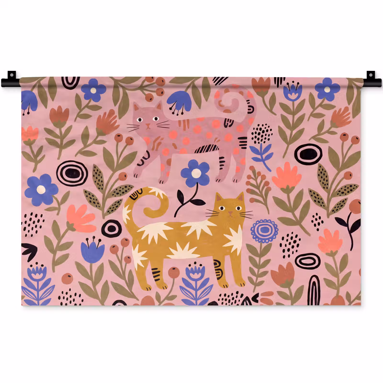 Wandkleed - Kat - Bloemen - Dieren - Modern - Roze — 1