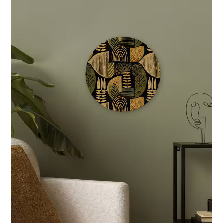 Wandcirkel - Glas - Zwart - Okergeel - Botanisch - Textuur — 3